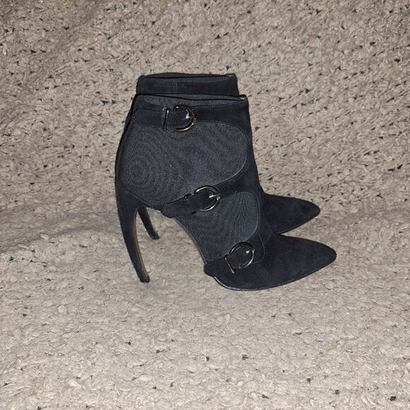 WALTER STEIGER- Stiletto Claw Heel-Bootie-Black Suede/Nylon-Sz 38-Excellent - Picture 5 of 8
